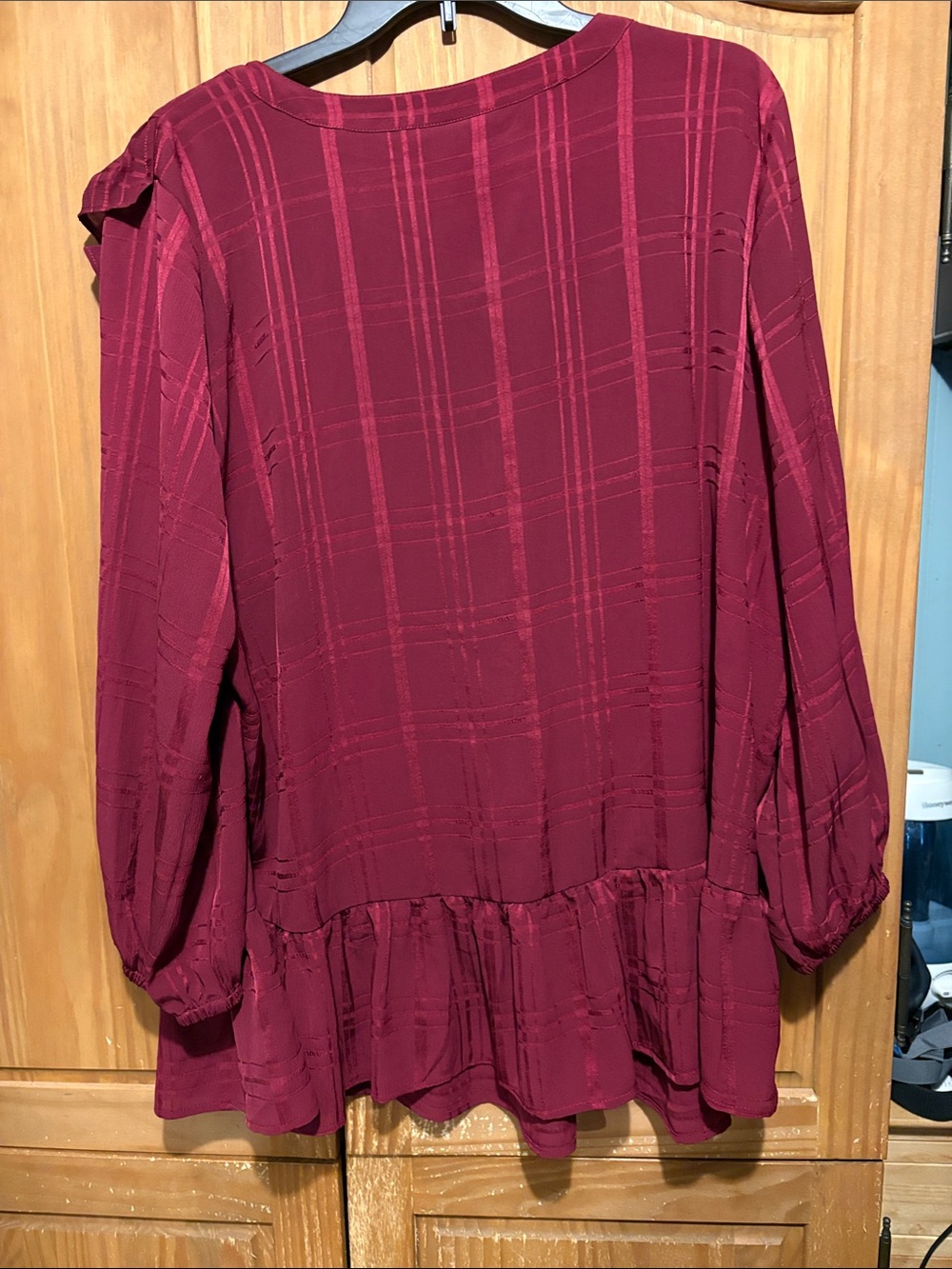Lane Bryant Deep Raspberry Ruffle Long-Sleeve Tunic Dress - Picture 4 of 4